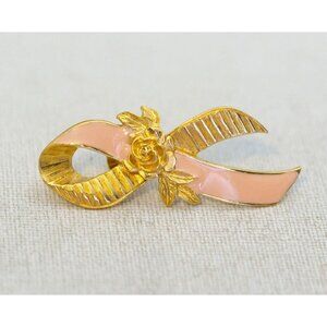 Vintage Cancer Awareness Rose Ribbon Pin by Avon - O1